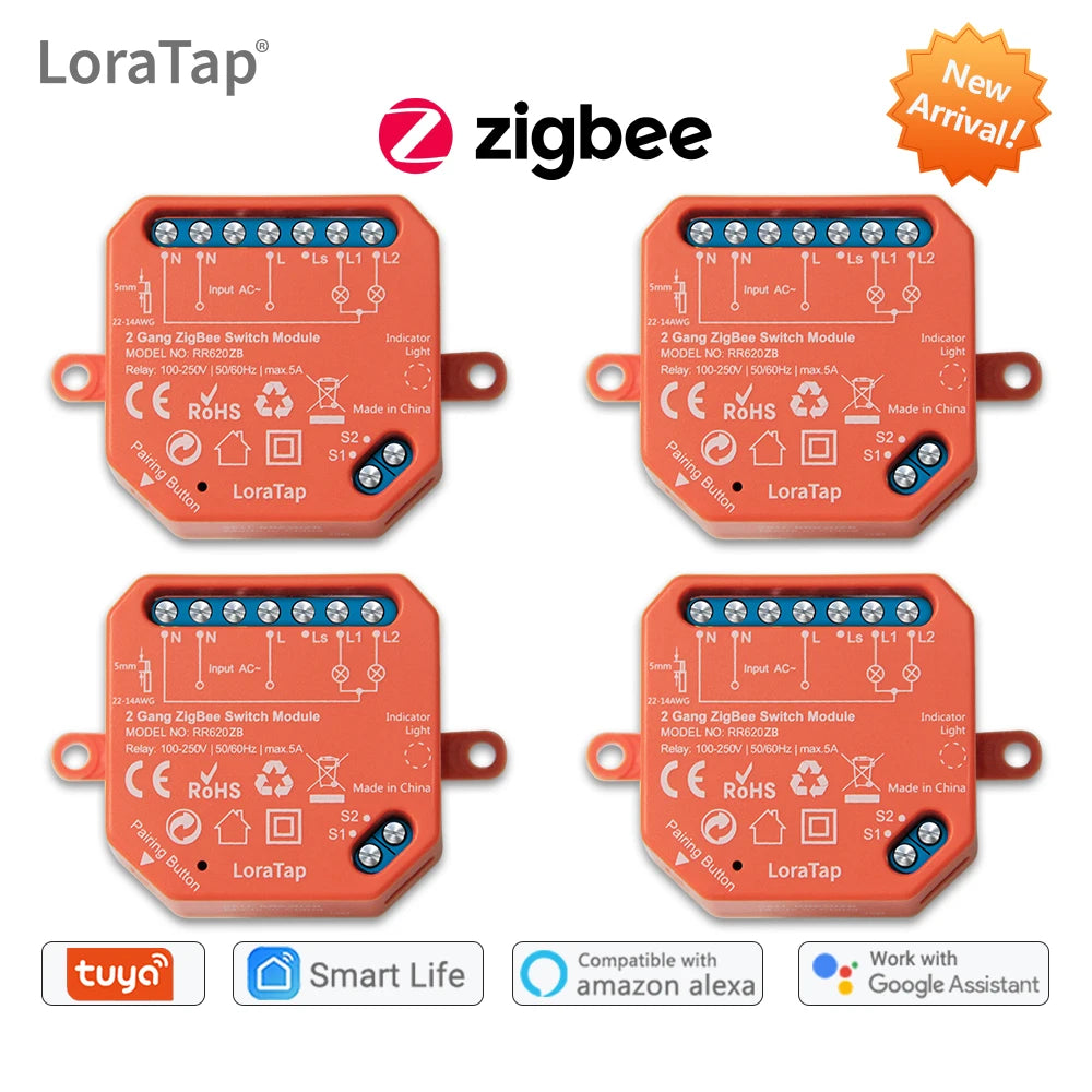 Tuya Smart Life ZigBee Switch 2 Gang Relay Module Lighting Google Home Assistant Alexa Echo App Remote Control Timer Zigbee2MQTT - Home Smart Direct