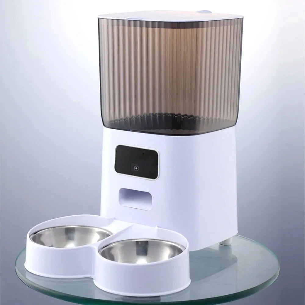 Smart Automatic Pet Feeder with Camera Voice Recorder and Dual Bowls