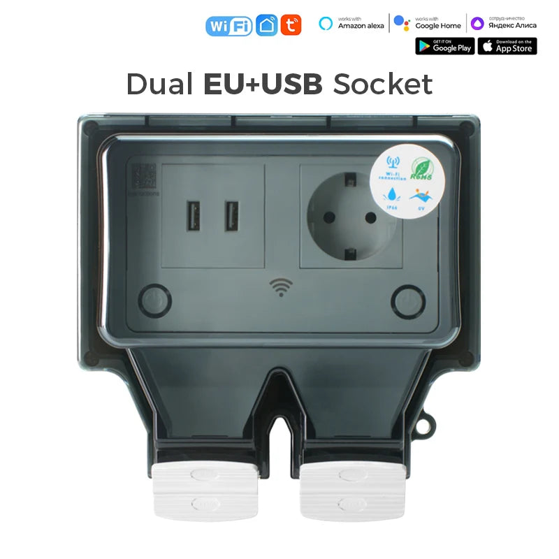 Waterproof Outdoor Smart Socket with Dual USB and App Control