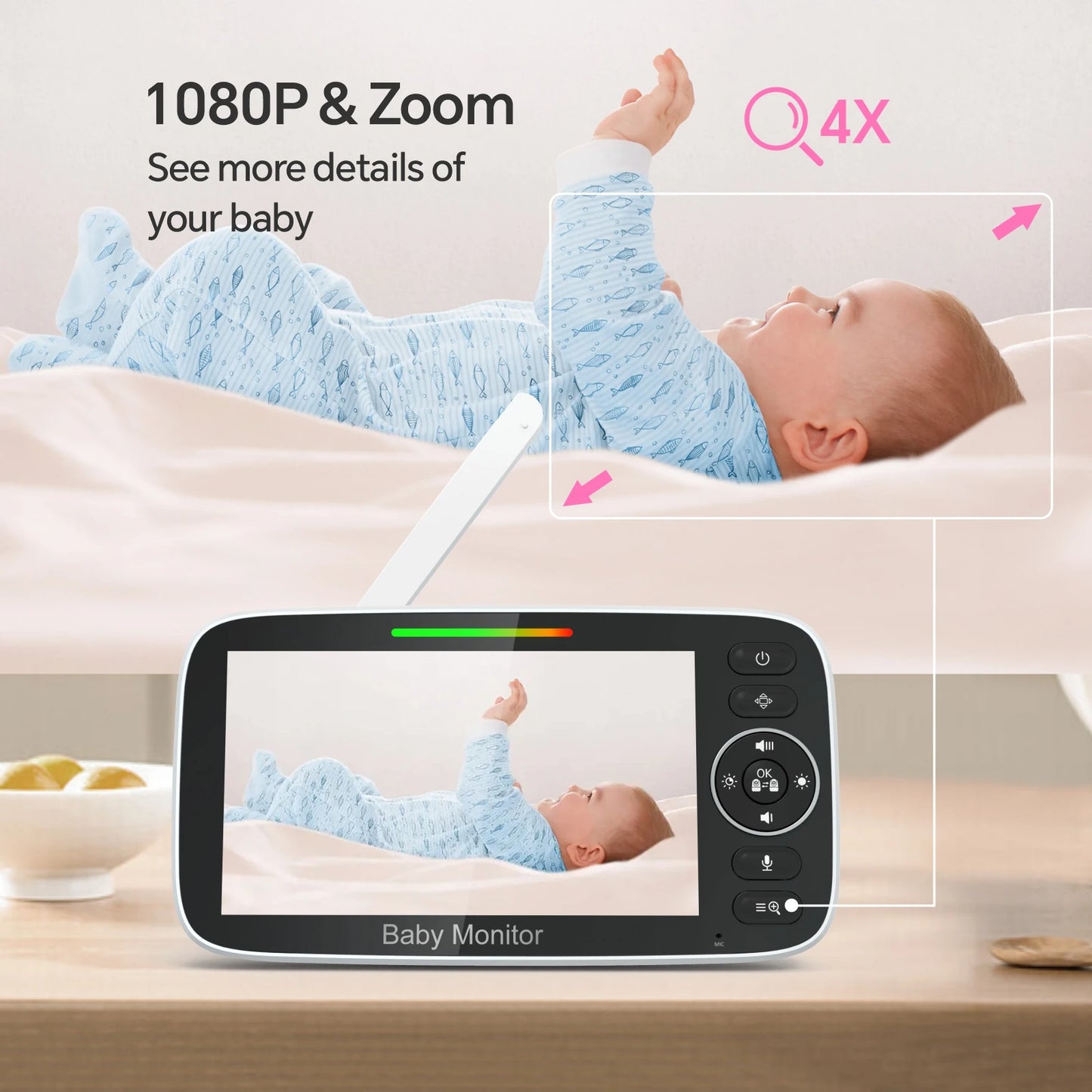 Baby Monitor with Pan Tilt Zoom Camera and Smart Night Vision