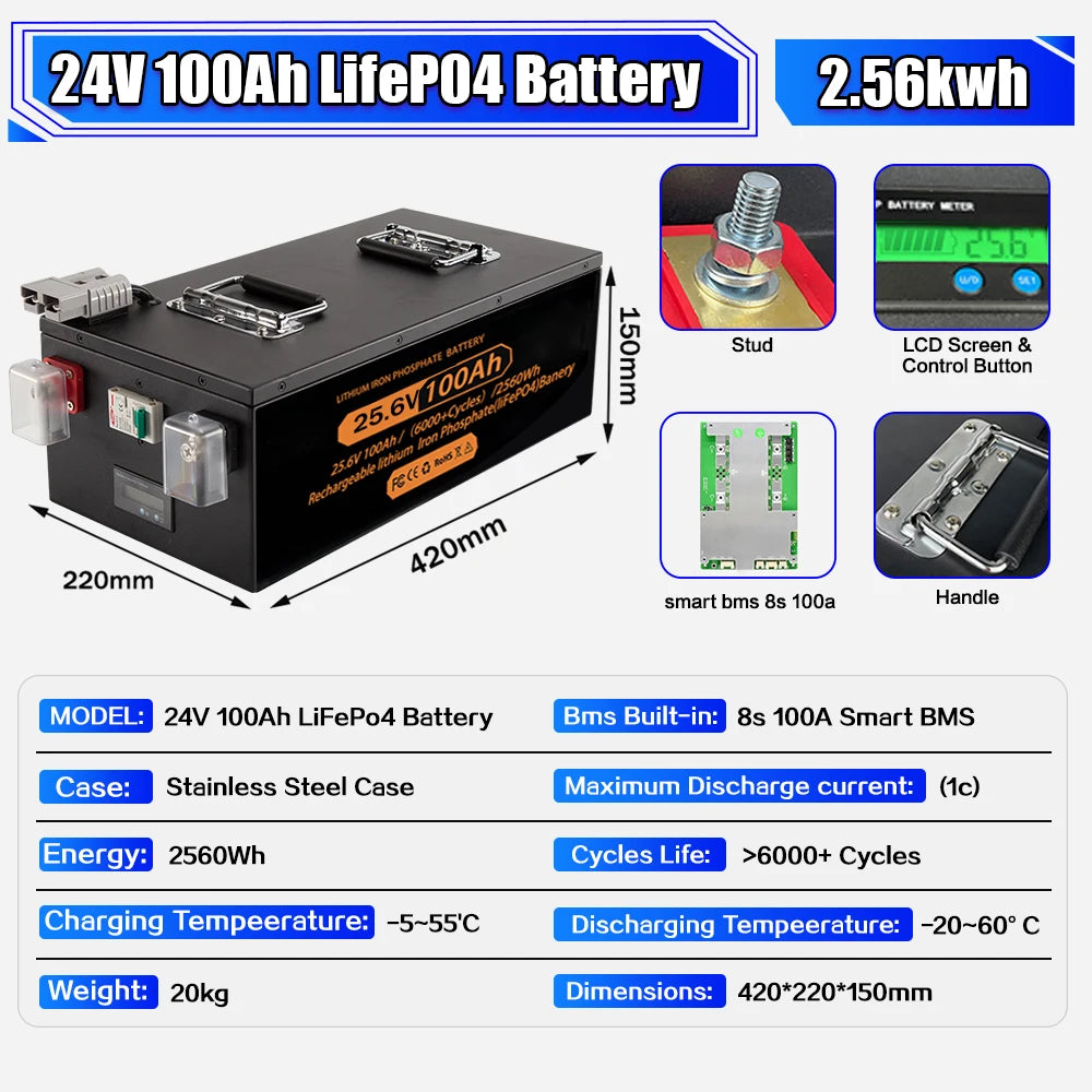 LiFePO4 Deep Cycle Battery for Solar Systems and RV Power