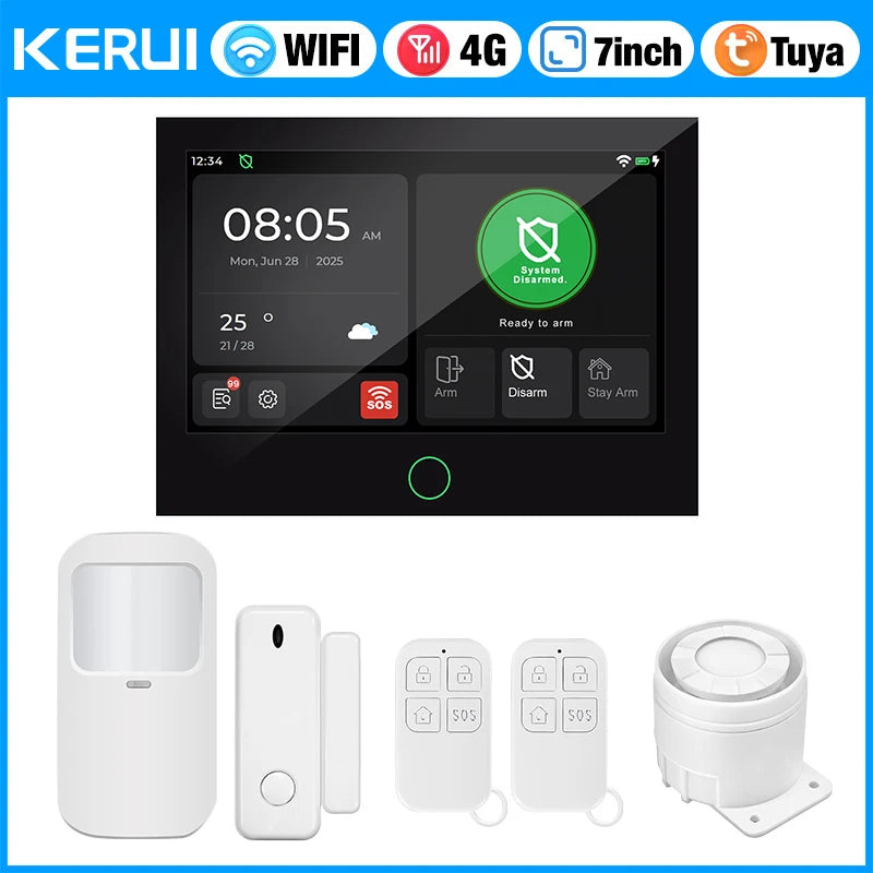 KERUI NEW 4G+WiFi Wireless Home Alarm with 7 inch Large IPS Touch Screen Tuya Smart Alarm System with Motion Sensor for House - Home Smart Direct