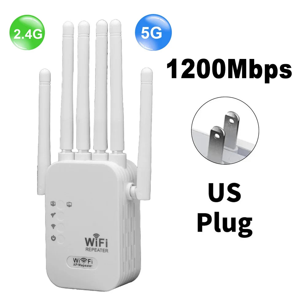 1200Mbps Dual Band WiFi Repeater Wireless Signal Extender Network Amplifier