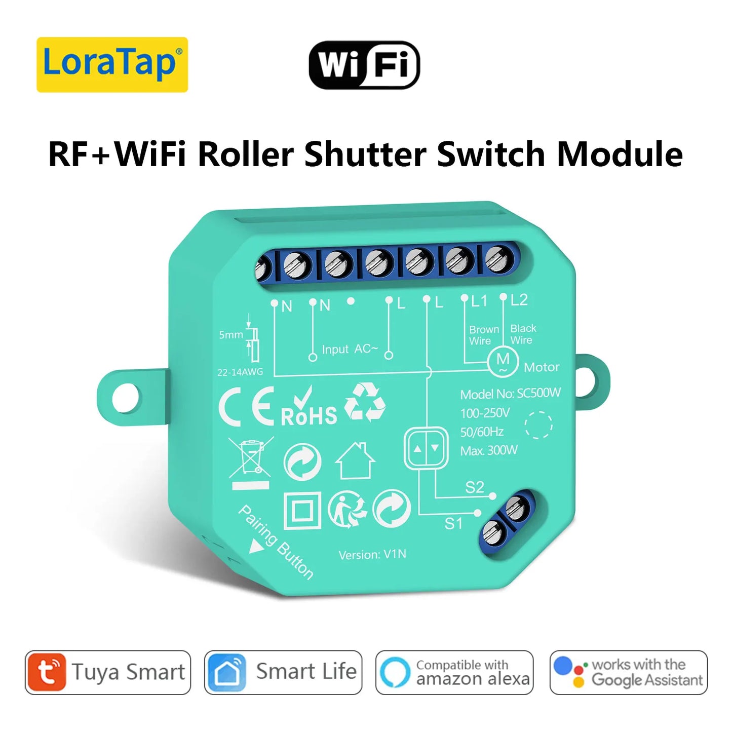 LoraTap Smart Curtains Blinds Relay Switch Module for Roller Shutter Works with Alexa Google Assistant App Control - Home Smart Direct