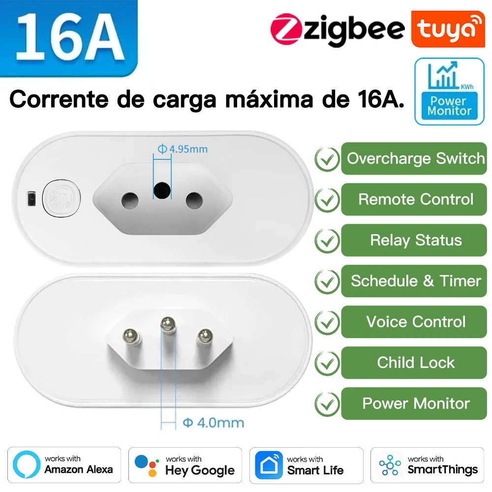 Smart WiFi Zigbee Plug with Power Monitor Voice Control