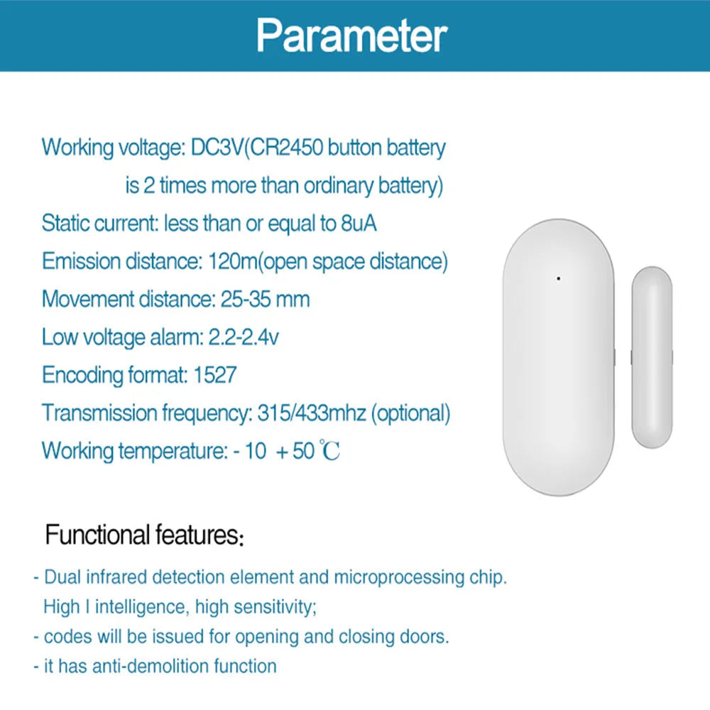 PGST Window Door Sensor for All 433mhz Wireless Home Alarm Security Smart Gap Sensor to Detect Open Door - Home Smart Direct