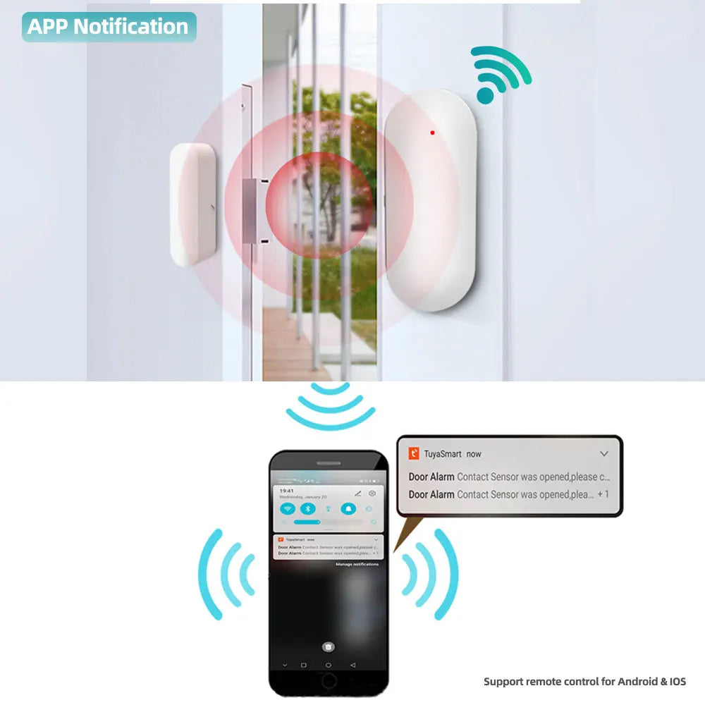 PGST PB69 Tuya Smart Home WiFi Door Sensor App Notification Window Detector Security Protection Alert Security Alarm - Home Smart Direct