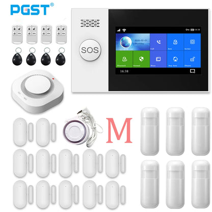 PGST PG107 Tuya Alarm System 4.3 inch Screen WIFI GSM GPRS Burglar Home Security With PIR Motion Sensor Fire Smoke Detector - Home Smart Direct