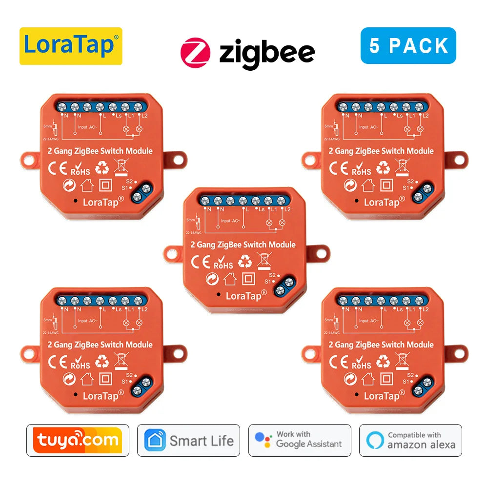 LoraTap Tuya ZigBee 3.0 2 Gang Light Switch Relay Module Google Home Alexa Echo Remote Control Work with Zigbee2MQTT DIY - Home Smart Direct