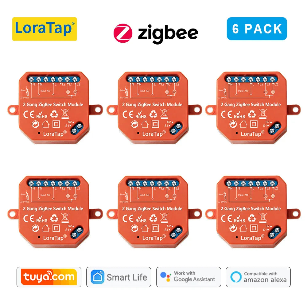 LoraTap Tuya ZigBee 3.0 2 Gang Light Switch Relay Module Google Home Alexa Echo Remote Control Work with Zigbee2MQTT DIY - Home Smart Direct