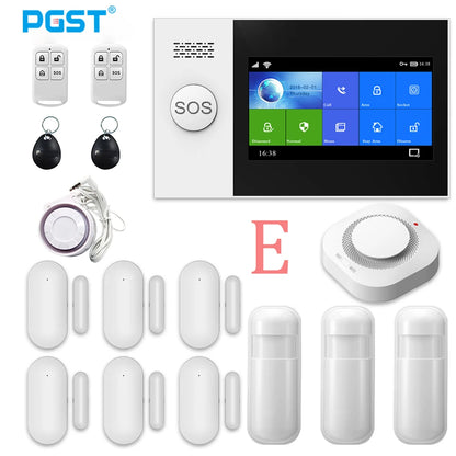 PGST PG107 Tuya Alarm System 4.3 inch Screen WIFI GSM GPRS Burglar Home Security With PIR Motion Sensor Fire Smoke Detector - Home Smart Direct