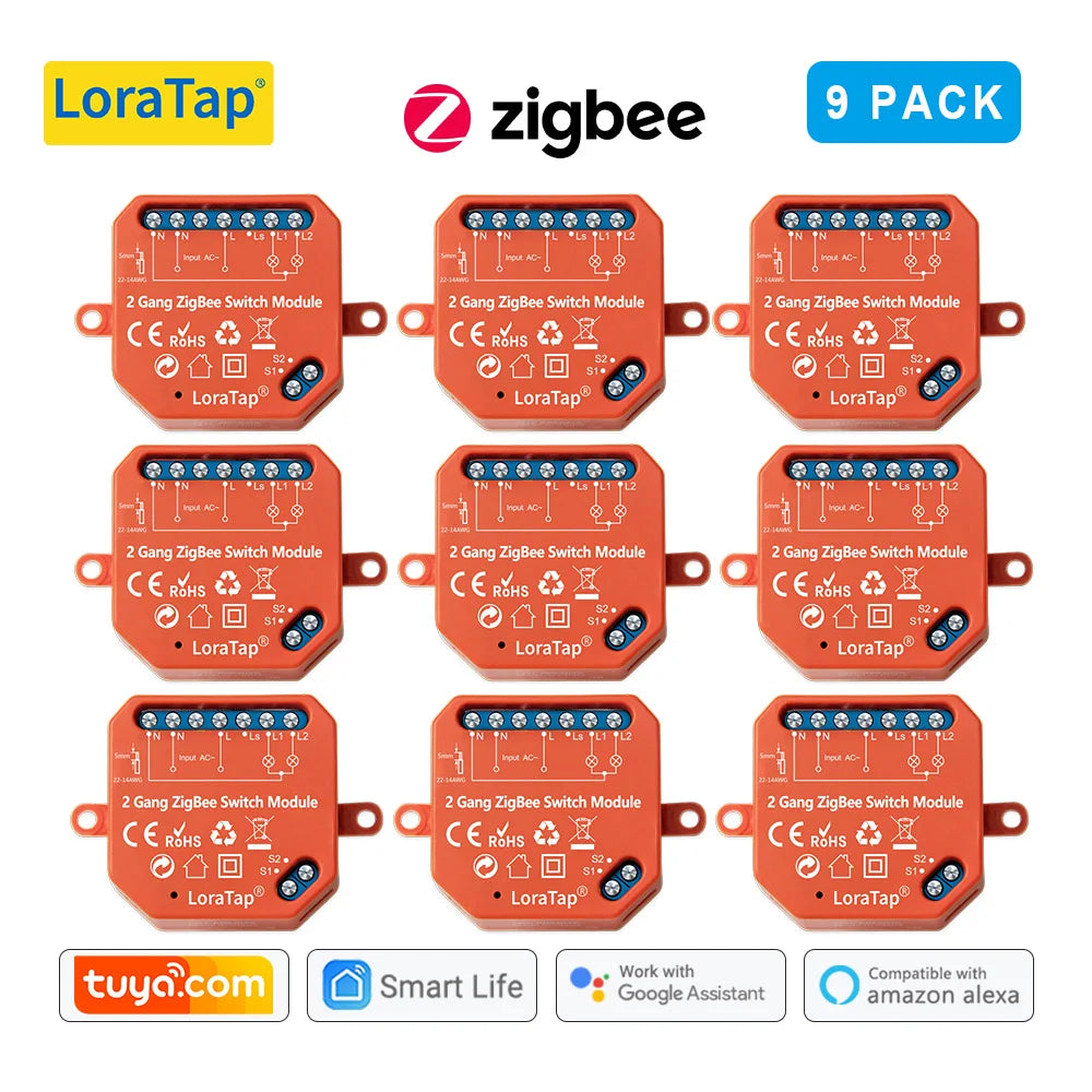 LoraTap Tuya ZigBee 3.0 2 Gang Light Switch Relay Module Google Home Alexa Echo Remote Control Work with Zigbee2MQTT DIY - Home Smart Direct