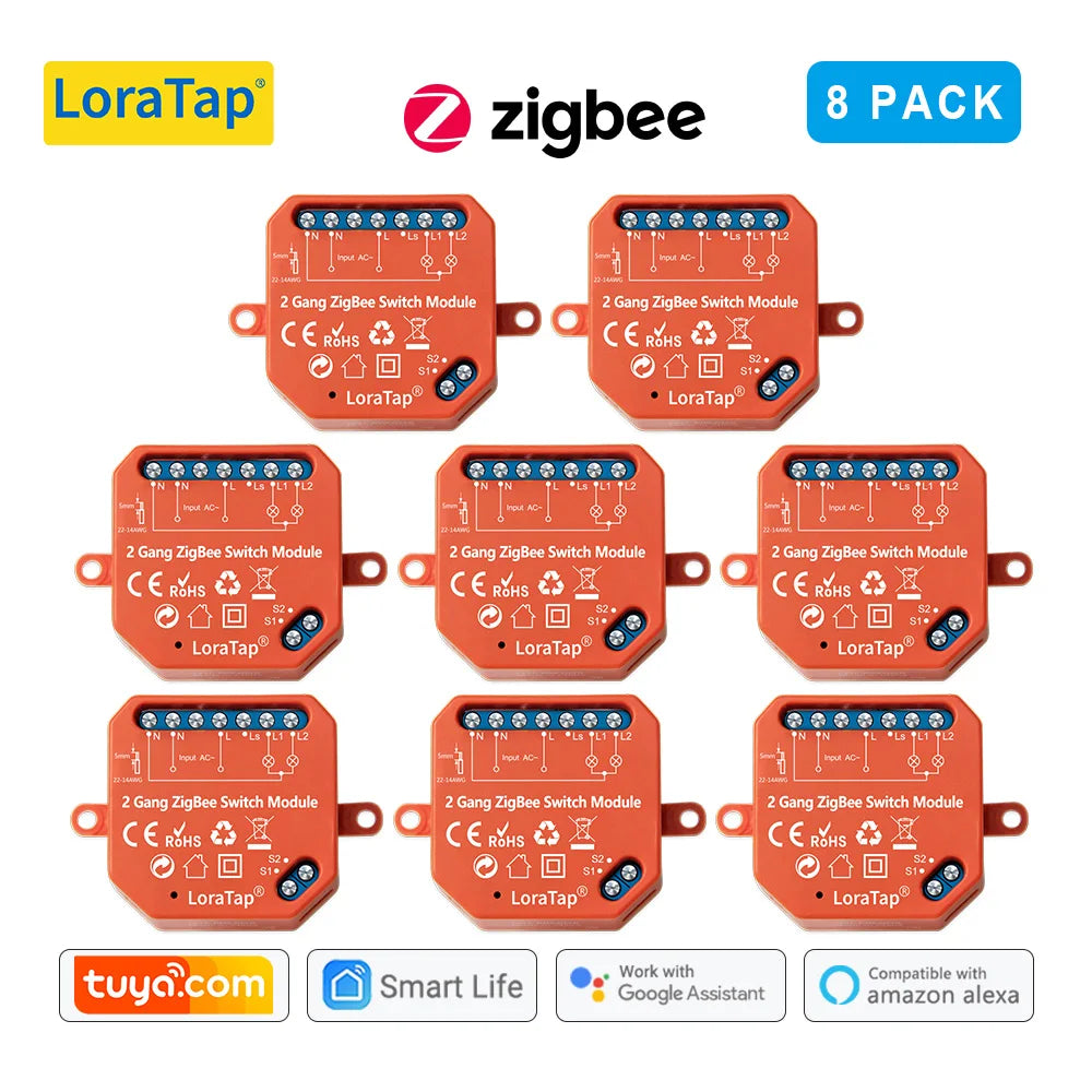 LoraTap Tuya ZigBee 3.0 2 Gang Light Switch Relay Module Google Home Alexa Echo Remote Control Work with Zigbee2MQTT DIY - Home Smart Direct