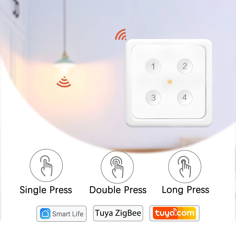 Tuya ZigBee 3.0 Wireless 4-Button Remote Control Scene Switch Compatible with Smart Life Home Assistant Zigbee2MQTT DIY - Home Smart Direct