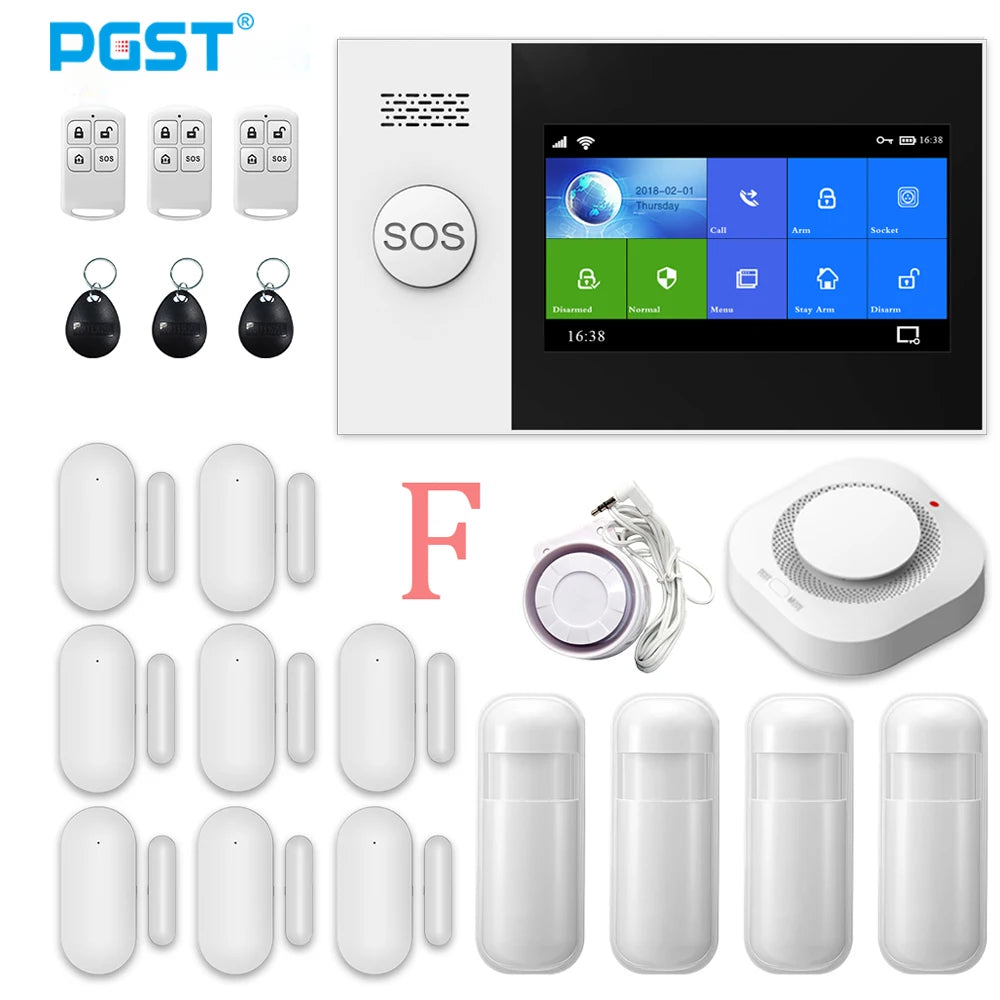 PGST PG107 Tuya Alarm System 4.3 inch Screen WIFI GSM GPRS Burglar Home Security With PIR Motion Sensor Fire Smoke Detector - Home Smart Direct