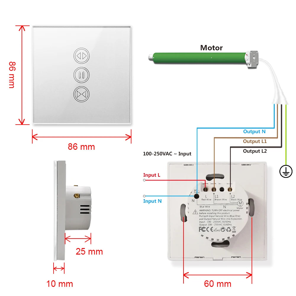WiFi Roller Shutter Curtain Switch in Silver Finish