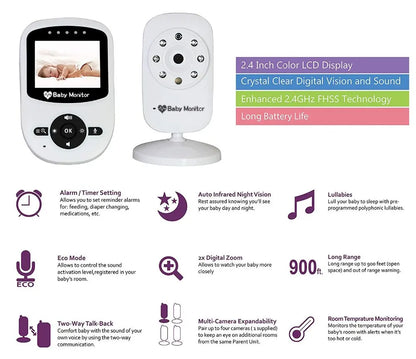Wireless Video Baby Monitor with Night Vision and Temperature Sensor