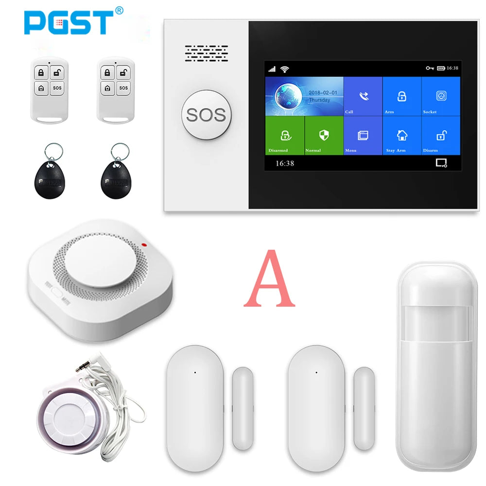 PGST PG107 Tuya Alarm System 4.3 inch Screen WIFI GSM GPRS Burglar Home Security With PIR Motion Sensor Fire Smoke Detector - Home Smart Direct