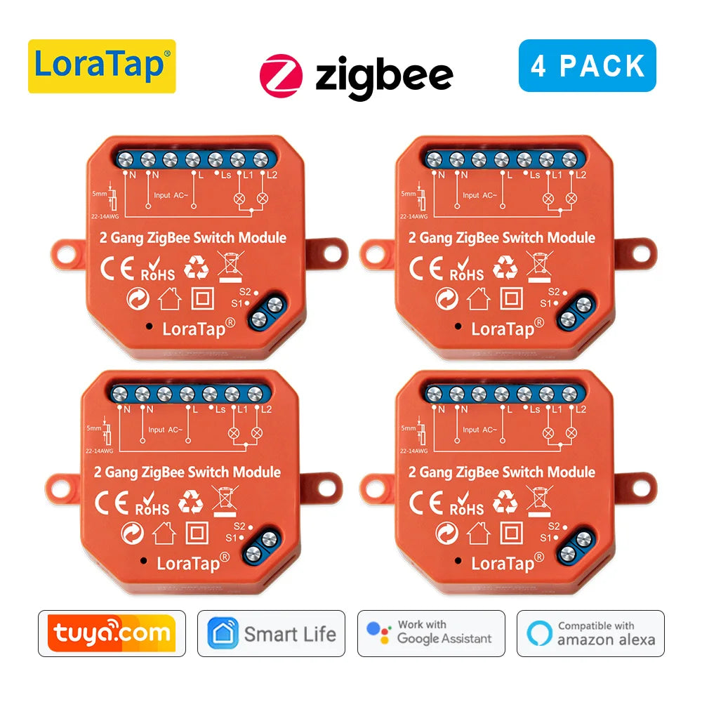 LoraTap Tuya ZigBee 3.0 2 Gang Light Switch Relay Module Google Home Alexa Echo Remote Control Work with Zigbee2MQTT DIY - Home Smart Direct