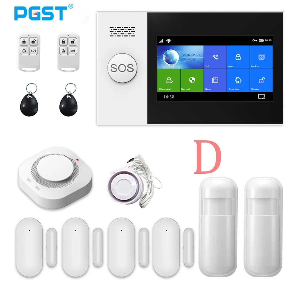 PGST PG107 Tuya Alarm System 4.3 inch Screen WIFI GSM GPRS Burglar Home Security With PIR Motion Sensor Fire Smoke Detector - Home Smart Direct