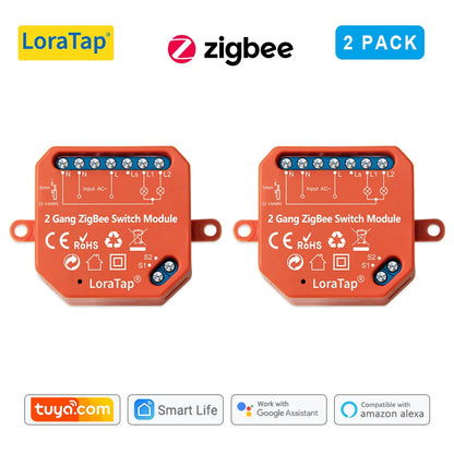 LoraTap Tuya ZigBee 3.0 2 Gang Light Switch Relay Module Google Home Alexa Echo Remote Control Work with Zigbee2MQTT DIY - Home Smart Direct
