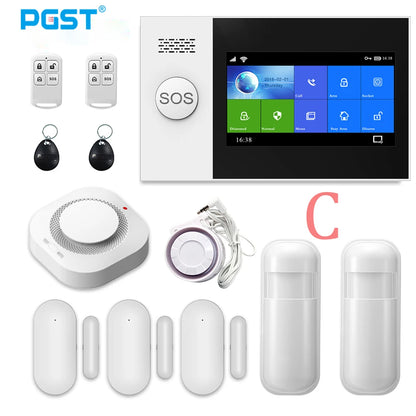 PGST PG107 Tuya Alarm System 4.3 inch Screen WIFI GSM GPRS Burglar Home Security With PIR Motion Sensor Fire Smoke Detector - Home Smart Direct