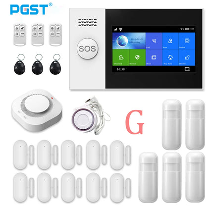 PGST PG107 Tuya Alarm System 4.3 inch Screen WIFI GSM GPRS Burglar Home Security With PIR Motion Sensor Fire Smoke Detector - Home Smart Direct