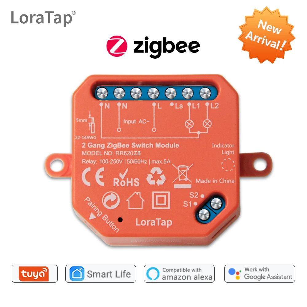 Tuya Smart Life ZigBee Switch 2 Gang Relay Module Lighting Google Home Assistant Alexa Echo App Remote Control Timer Zigbee2MQTT - Home Smart Direct
