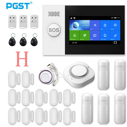 PGST PG107 Tuya Alarm System 4.3 inch Screen WIFI GSM GPRS Burglar Home Security With PIR Motion Sensor Fire Smoke Detector - Home Smart Direct