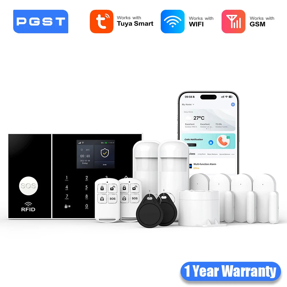 PGST WiFi 2G GSM Tuya Smart Life Home Alarm Security System Kit Alexa Automation Alarm Security Protection Door Motion Sensor - Home Smart Direct