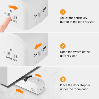 2pcs Door Stop Alarm with 120dB Siren Portable Door Stopper Security Alarm for Home Hotel 3 Levels Sensitivity Door Wedge Alarm - Home Smart Direct
