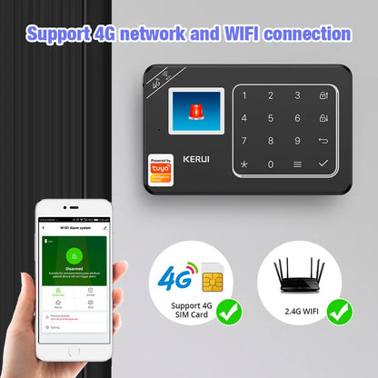 KERUI New Appearance W184 Home Alarm 4G /WiFi Alarm System Black Security Protection for House Tuya Smart App Remote Control - Home Smart Direct