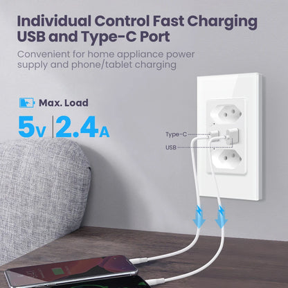 Smart Wall Socket with USB Fast Charging and Voice Control