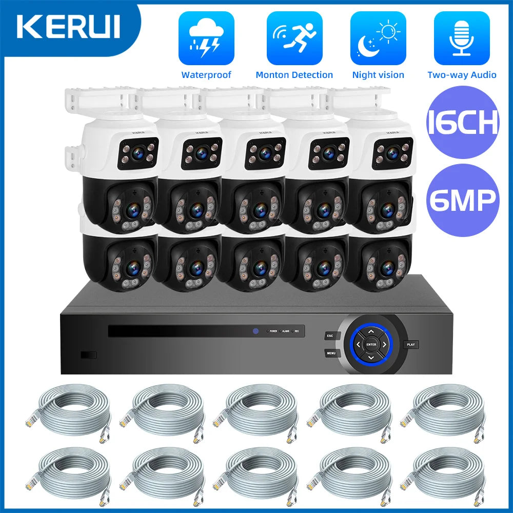 KERUI 3K 6MP Full HD 16CH POE NVR Surveillance Camera System Dual Lens PTZ WIFI IP Home Security 16CH POE NVR Video H.265 CCTV - Home Smart Direct