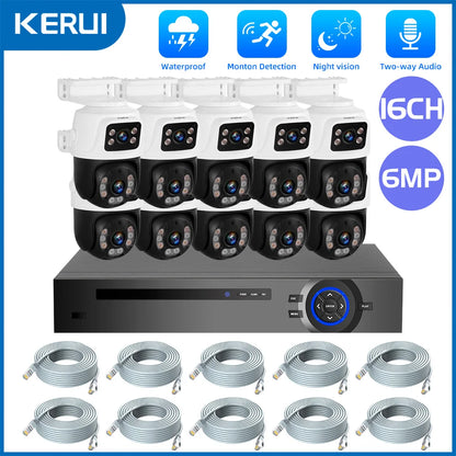 KERUI 3K 6MP Full HD 16CH POE NVR Surveillance Camera System Dual Lens PTZ WIFI IP Home Security 16CH POE NVR Video H.265 CCTV - Home Smart Direct