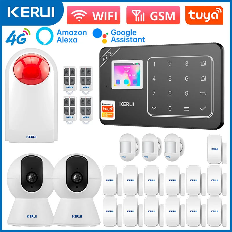 KERUI WiFi+4G Home Alarm System with Multi-languages Wireless Anti Theft Alarm Kit Tuya Smart App Remote Control W184 Alexa - Home Smart Direct