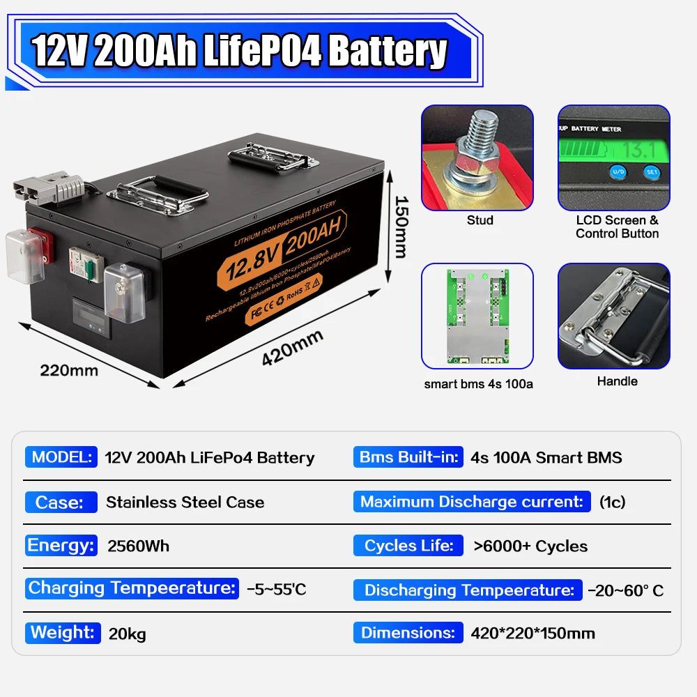LiFePO4 Deep Cycle Battery for Solar Systems and RV Power