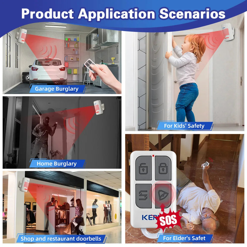 KERUI PIR Motion Alarm with Remote Wireless 433MHz Infrared Motion Sensor Detector Alarm/Doorbell Two Modes SOS for Elders Home - Home Smart Direct