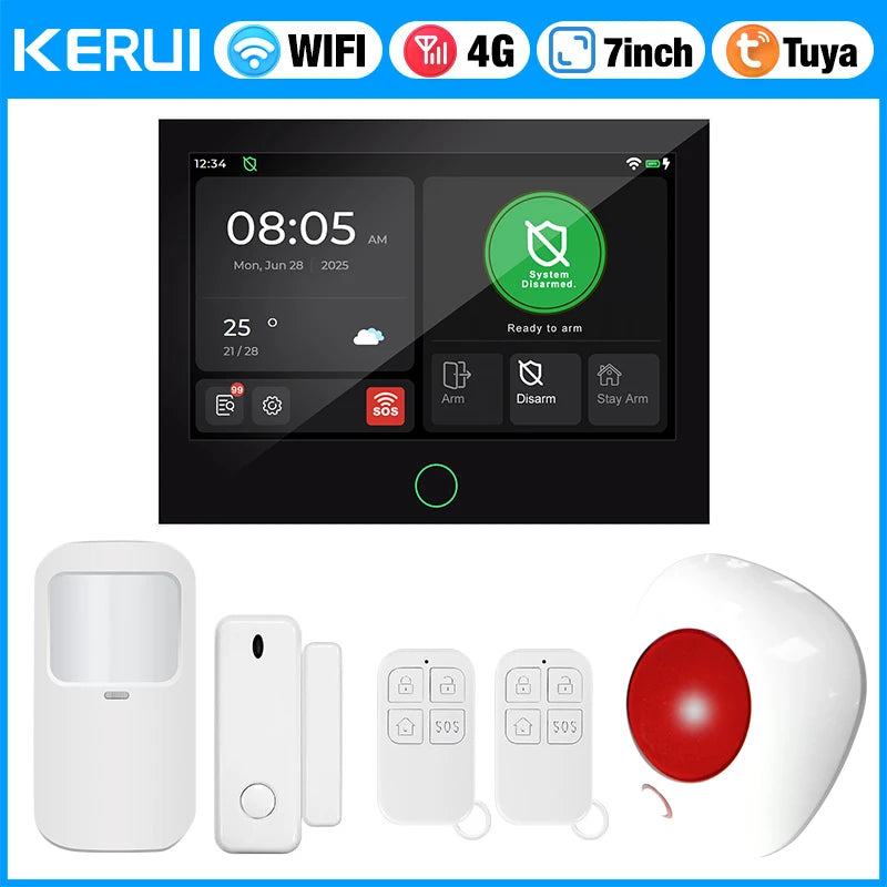 KERUI NEW 4G+WiFi Wireless Home Alarm with 7 inch Large IPS Touch Screen Tuya Smart Alarm System with Motion Sensor for House - Home Smart Direct
