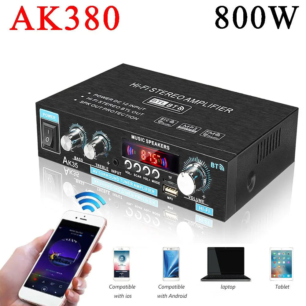 Digital Audio Amplifier with Bluetooth HiFi Stereo Subwoofer Power Amp - Home Smart Direct
