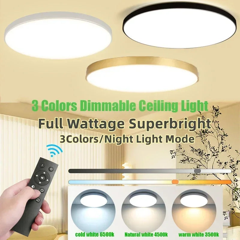 Modern LED Ceiling Light with Remote Three Color Dimming - Home Smart Direct