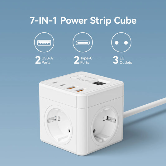 Multi Port EU Power Strip with USB and Type C