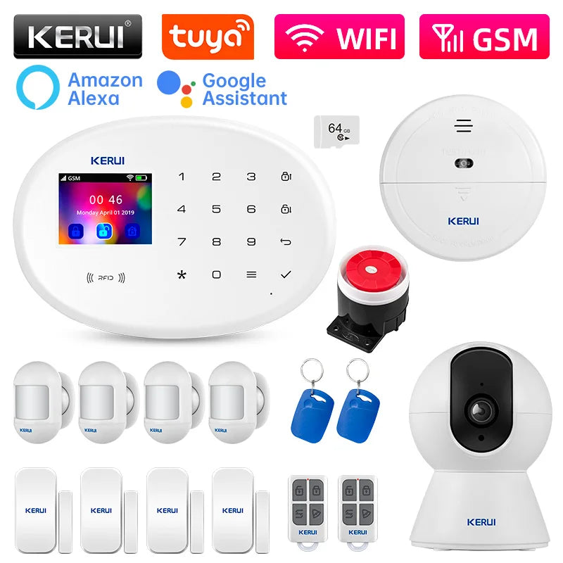 KERUI W202 Tuya Smart WIFI Alarm System Wireless Home Burglar Security Alarm System Control Siren Motion Detector Smoke Sensor - Home Smart Direct