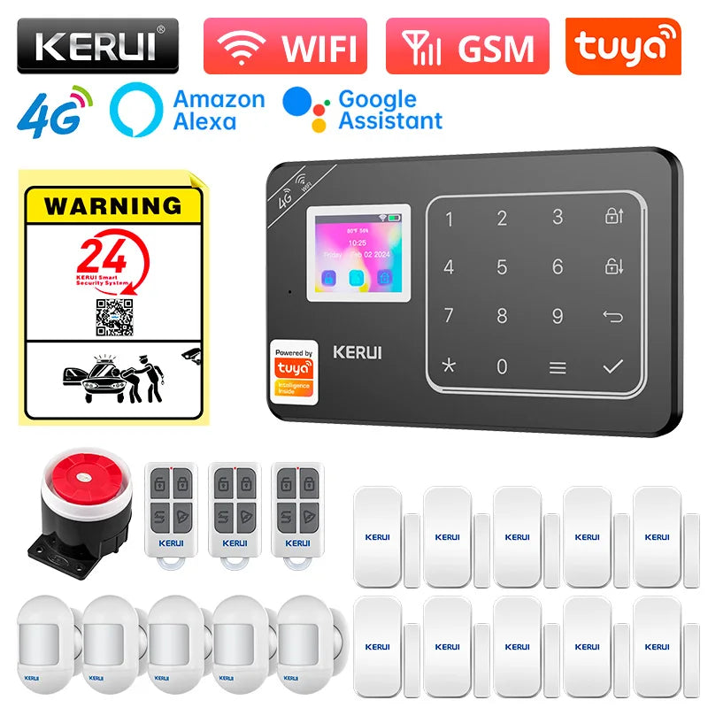 KERUI New Appearance W184 Home Alarm 4G /WiFi Alarm System Black Security Protection for House Tuya Smart App Remote Control - Home Smart Direct