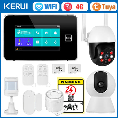 KERUI 4G/2G+WiFi Home Alarm with 4.3-inch Touch Screen Smart Life Products Home Burglar Alarm with Wireless Motion Sensor - Home Smart Direct
