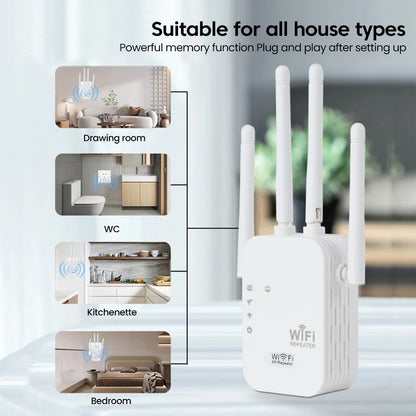 Dual Band 2.4G WiFi Repeater Wireless Signal Booster Extender with WPS