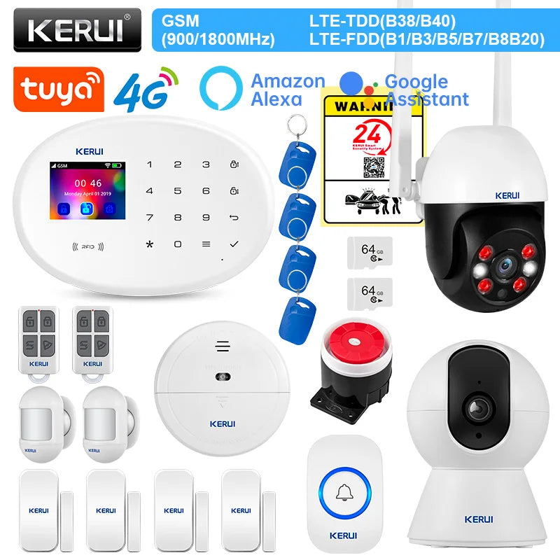 KERUI 4G Wireless Home Alarm Set With Smoke Detector Motion Sensor Tuya Smart Alarm System WiFi GSM for Home Security W204 - Home Smart Direct