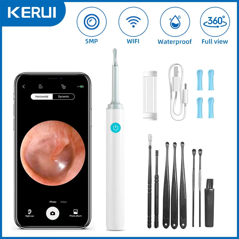 KERUI Smart Visual Ear Sticks Otoscope 5MP Endoscope Camera Wax Removal Tool Earpick Mini WIFI Camera Health Care Ear Cleaner - Home Smart Direct