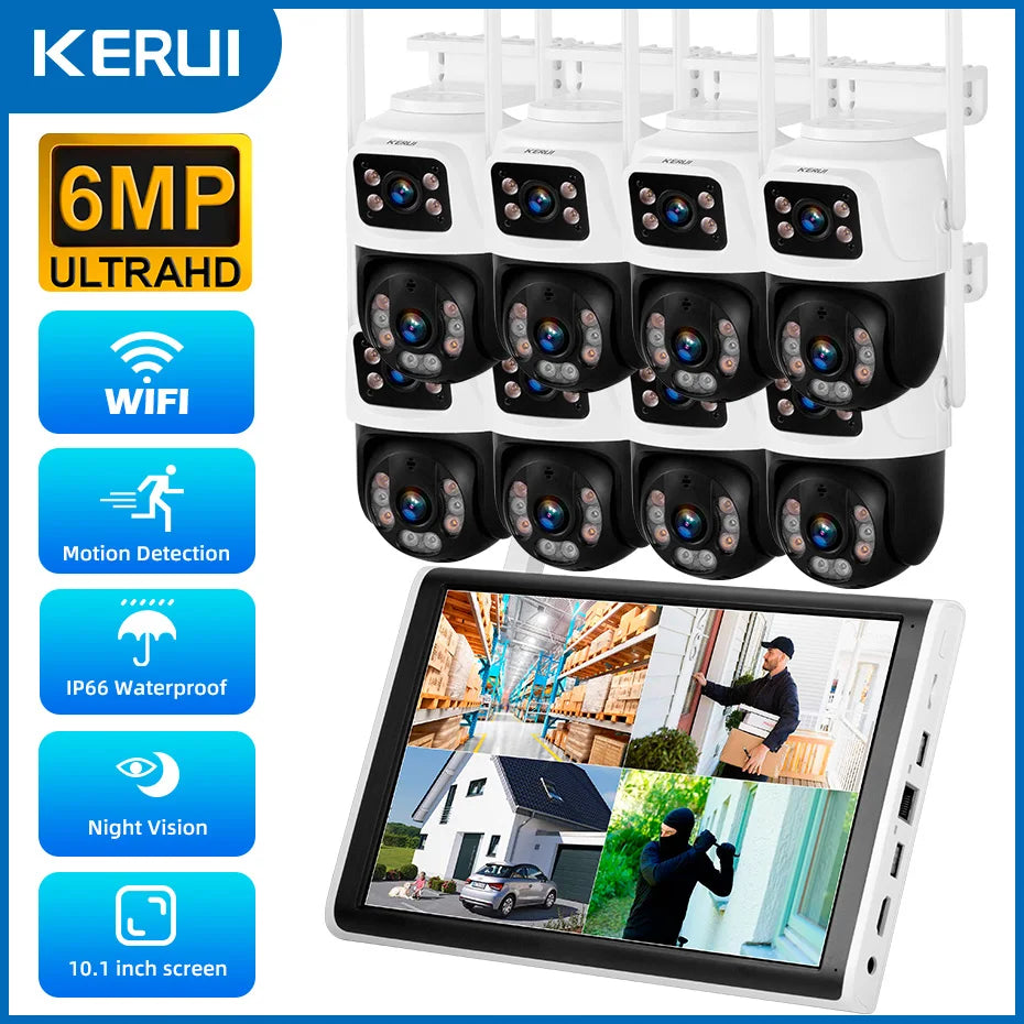 KERUI 8CH Wireless 10.1inch LCD Monitor NVR Kit 6MP WIFI IP Dual Lens Home Security Camera System Surveillance Video Recorder - Home Smart Direct