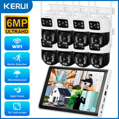 KERUI 8CH Wireless 10.1inch LCD Monitor NVR Kit 6MP WIFI IP Dual Lens Home Security Camera System Surveillance Video Recorder - Home Smart Direct